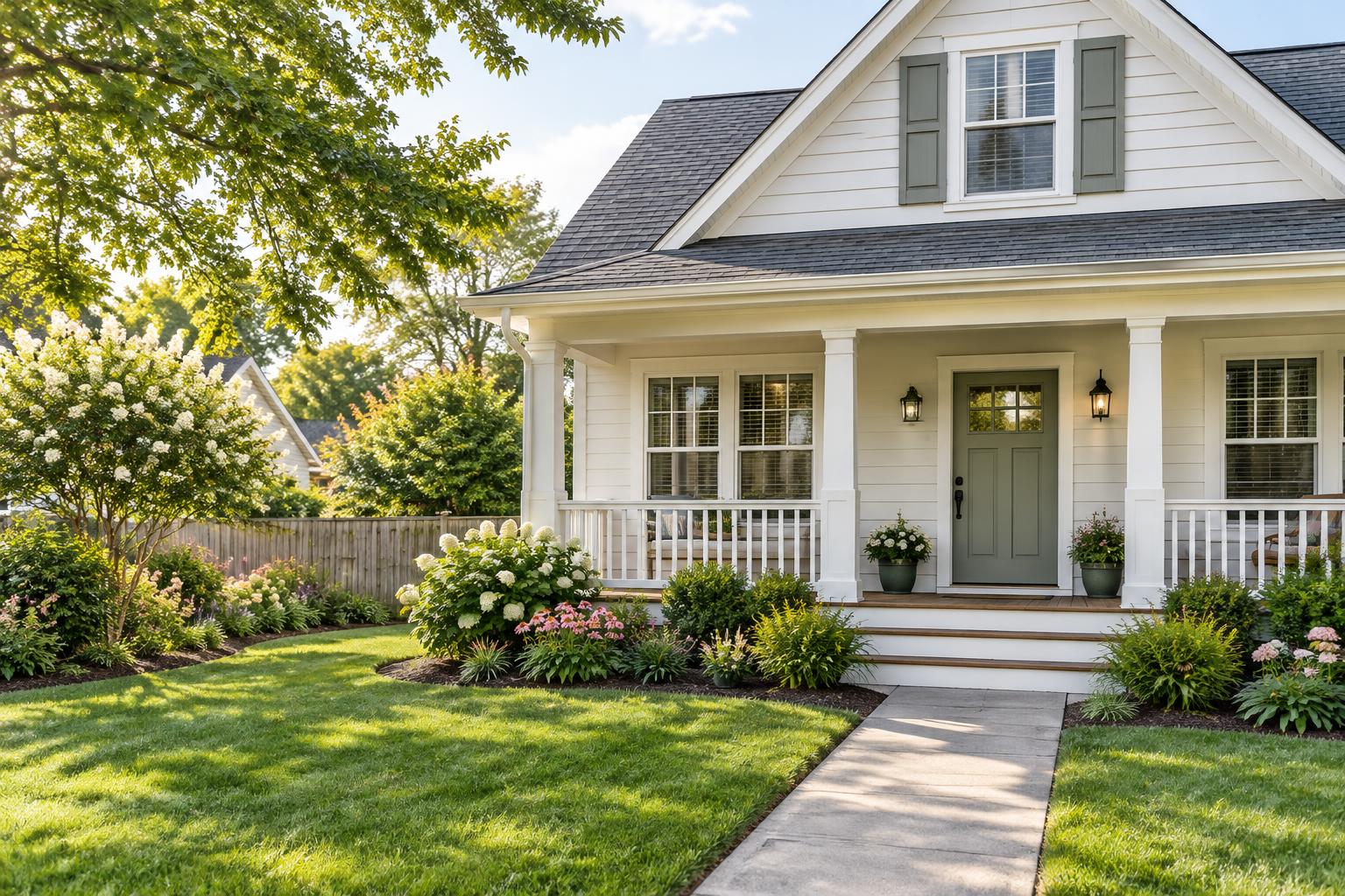 A welcoming home with a well-kept porch and garden
